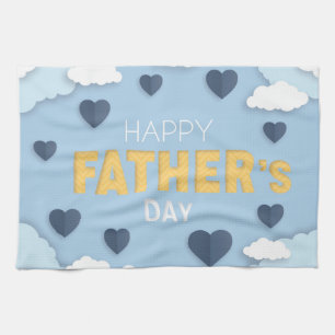 Happy Vatertag blauen Herzen am Himmel Geschirrtuch