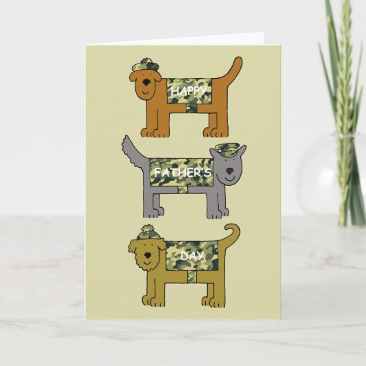 Happy Vatertag Cartoon Hunde in Camouflage Karte (Vorderseite)