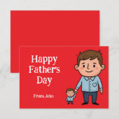 Happy Vatertag Cartoon Vater & Sohn Rot Dankeskarte (Vorne/Hinten)