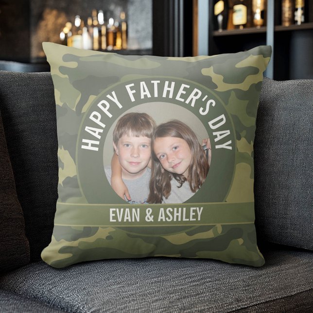 Happy Vatertag - Foto Camouflage Green Kissen (Custom Photo Pillow)