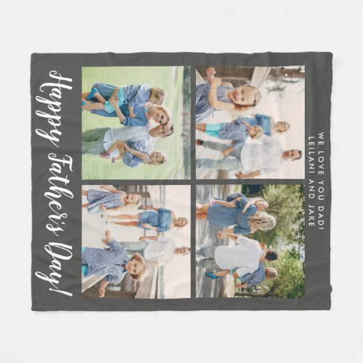 Happy Vatertag Foto Collage Gray Fleecedecke (Vorderseite (Horizontal))