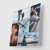 Happy Vatertag Foto Collage Individuelle Namen Quadratische Wanduhr (Winkel)