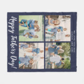 Happy Vatertag Foto Collage Navy Blue Fleecedecke (Vorderseite (Horizontal))