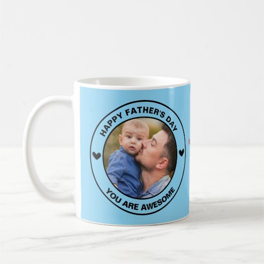 Happy Vatertag Foto Custom Text Black Blue Kaffeetasse (Links)
