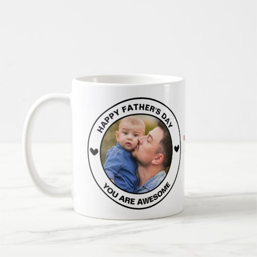 Happy Vatertag Foto Custom Text Black Hearts Kaffeetasse (Links)
