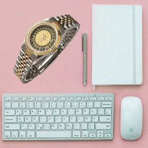 Happy Vatertag Gold Kalligrafie Leafy Wirbel Armbanduhr