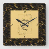 Happy Vatertag Gold Kalligraphie Black Wirbel Quadratische Wanduhr (Vorderseite)