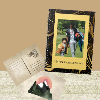 Happy Vatertag Gold Leafy Black Wirbel Foto Notizblock