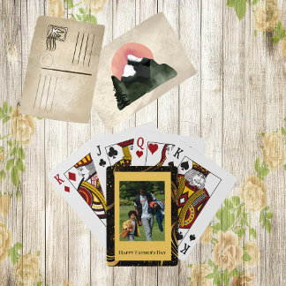 Happy Vatertag Gold Leafy Black Wirbel Foto Spielkarten