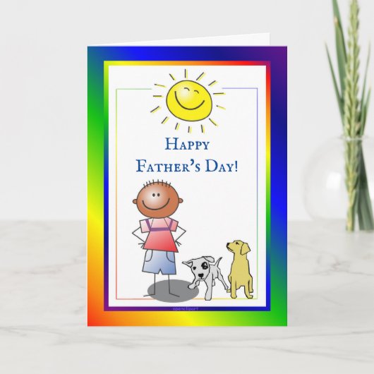 Happy Vatertag Junge und Hund Karte (Vorderseite)