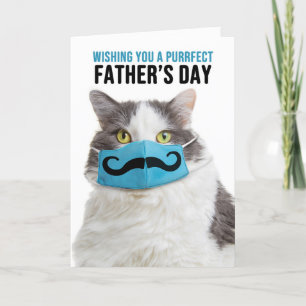Happy Vatertag Katze in Mustache Gesichtsmaske Feiertagskarte