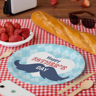 Happy Vatertag Mustache und Herz Pappteller