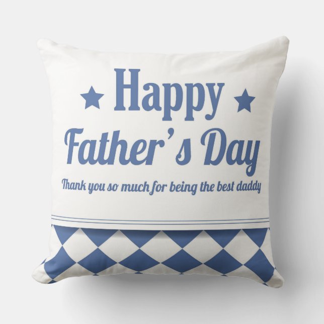 Happy Vatertag Pillow Blue Zickzack Blue Stripe Kissen (Vorderseite)