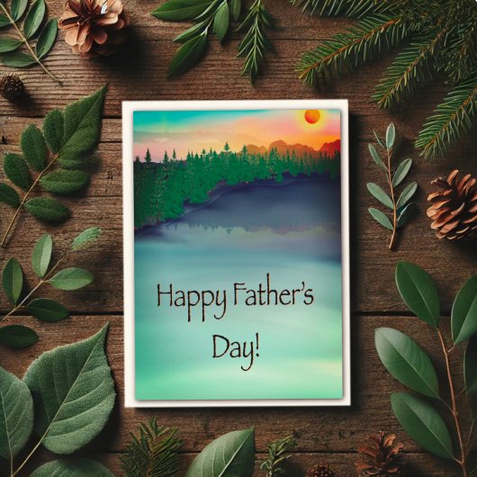 Happy Vatertag Sunset Lake Fishing Karte