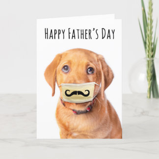 Happy Vatertag Welpe in Mustache Gesicht Maske Feiertagskarte