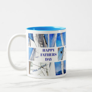 Happy Vathers Day Artistic White Sails Collage Zweifarbige Tasse