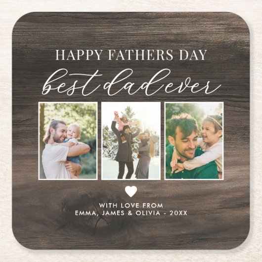 Happy Vathers Day Bester Vater je 3 FotoCollage Rechteckiger Pappuntersetzer (Vorderseite)