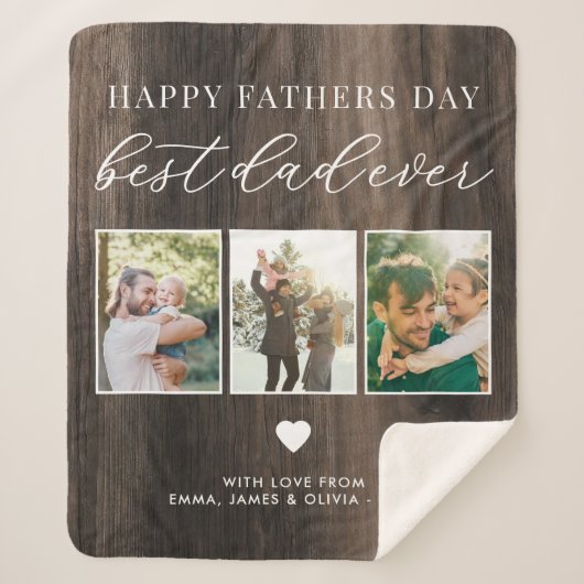 Happy Vathers Day Bester Vater je 3 FotoCollage Sherpadecke (Vorderseite)