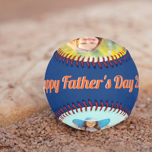 Happy Vathers Day Blue Orange White Custom 2 Foto Baseball