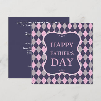 Happy Vathers Day Blue Pink Gray Raute Dinner Einladung
