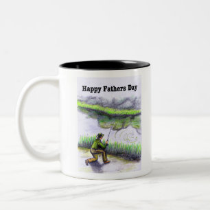 Happy Vathers Day Card Angeln von Forellenlachs Tw Zweifarbige Tasse