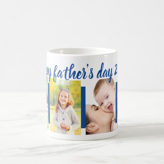 Happy Vathers Day Editable Jahr 4 Foto Blau Kaffeetasse (Mittel)