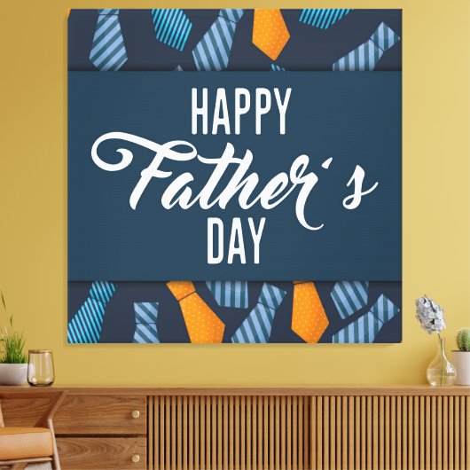 Happy Vathers Day farbenfrohe Krawatte Weiße Emble Leinwanddruck (Insitu (Wohnzimmer))