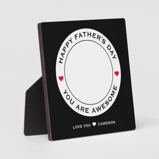 Happy Vathers Day Foto Text Heart Red White Back Fotoplatte (Vorderseite)