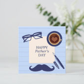 Happy Vathers Day Fun Blue Mustache Familie Brunch Einladung (Stehend Vorderseite)