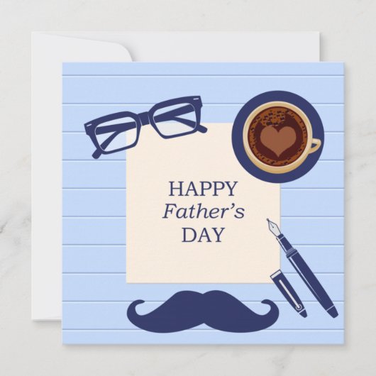 Happy Vathers Day Fun Blue Mustache Familie Brunch Einladung (Vorderseite)