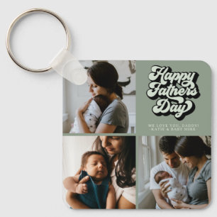 Happy Vathers Day Groovy Retro Drei Fotos   Größe Schlüsselanhänger