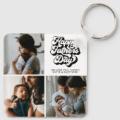 Happy Vathers Day Groovy Retro Drei Fotos Schlüsselanhänger (Rückseite)