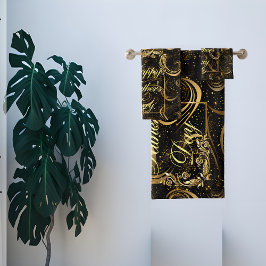 Happy Vathers Day Modern Calligraphy Leafs Wirbel Badhandtuch Set