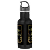 Happy Vathers Day Modern Calligraphy Leafs Wirbel Edelstahlflasche (Rückseite)