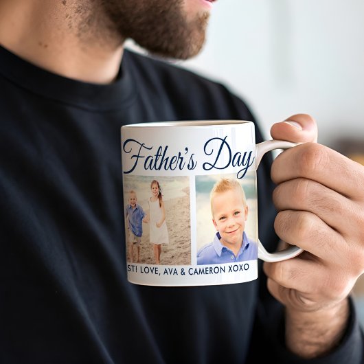Happy Vathers Day Navy Script Foto Collage Kaffeetasse