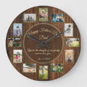 Happy Vathers Day Rustic Holz Foto Vorlage Große Wanduhr (Vorderseite)