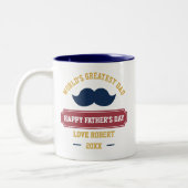 Happy Vathers Day Weltbester Vater - Blau Zweifarbige Tasse (Links)