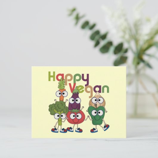 Happy Vegan Postkarte (Stehend Vorderseite)