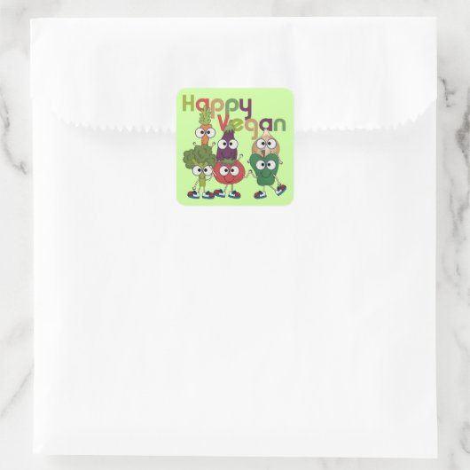 Happy Vegan Quadratischer Aufkleber (Tasche)