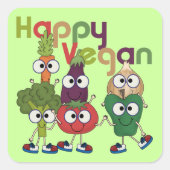 Happy Vegan Quadratischer Aufkleber (Vorderseite)