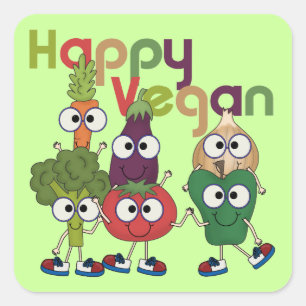 Happy Vegan Quadratischer Aufkleber