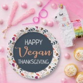 Happy veganer Erntedank blauer orangefarbener Text Pappteller (Party)