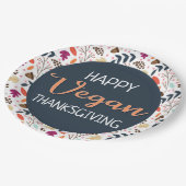 Happy veganer Erntedank blauer orangefarbener Text Pappteller (Schrägansicht)