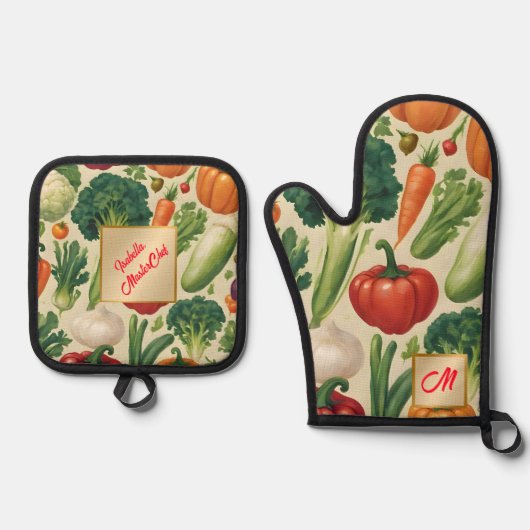 Happy Vegetables Gesunde Lebensmittel Trendy Colle Ofenhandschuh & Topflappen-Set (Vorderseite)