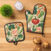 Happy Vegetables Gesunde Lebensmittel Trendy Colle Ofenhandschuh & Topflappen-Set (Oben Unten)