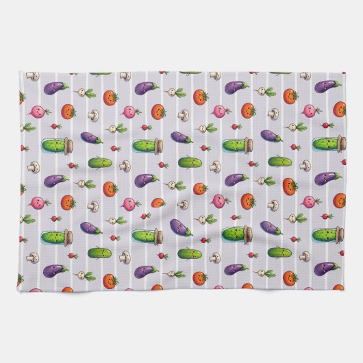 Happy Veggies- süßes Gemüse- Muster Geschirrtuch (Horizontal)