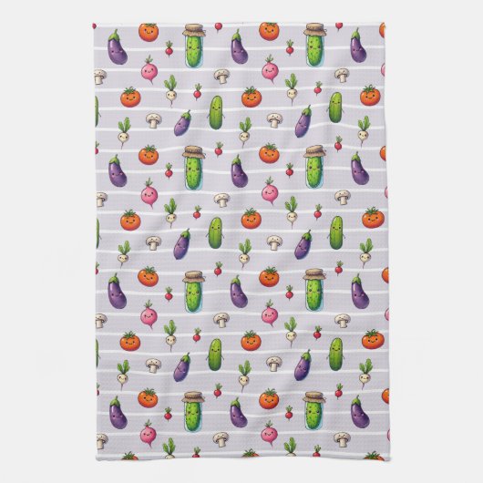 Happy Veggies- süßes Gemüse- Muster Geschirrtuch (Vertikal)