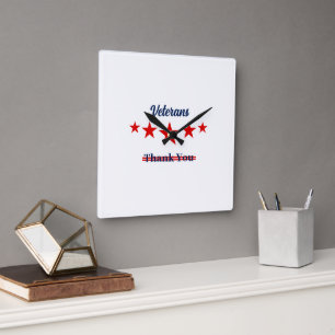 Happy Veterans Day Throw Clock Quadratische Wanduhr