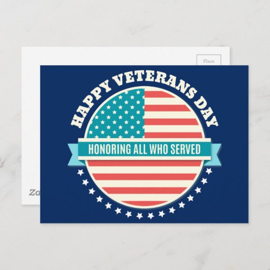 Happy Veterans Day USA Flagge dunkelblauer Hinterg Postkarte (Vorne/Hinten)