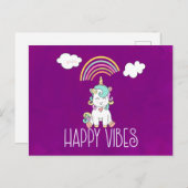 Happy Vibes Niedlich Lächeln Einhorn Postkarte (Vorne/Hinten)